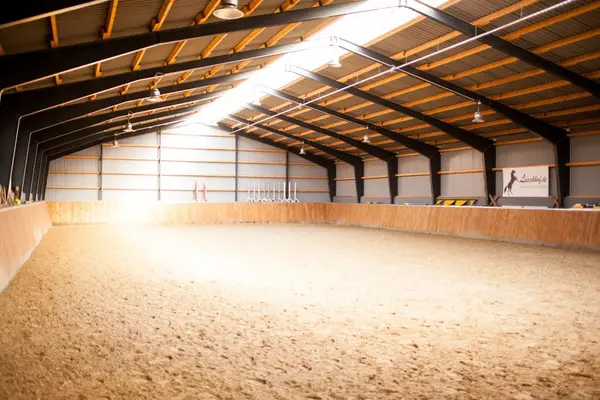Pferdeboxen frei auf moderner Reitanlage mit Reithalle